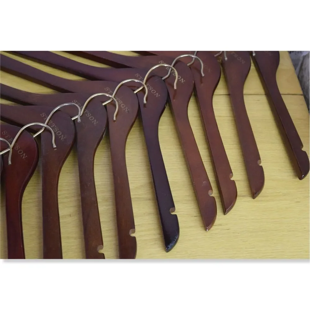 Lot of 16 Stetson Branded Wood Hangers Dark Red Notched 17.5 Inch Width Western